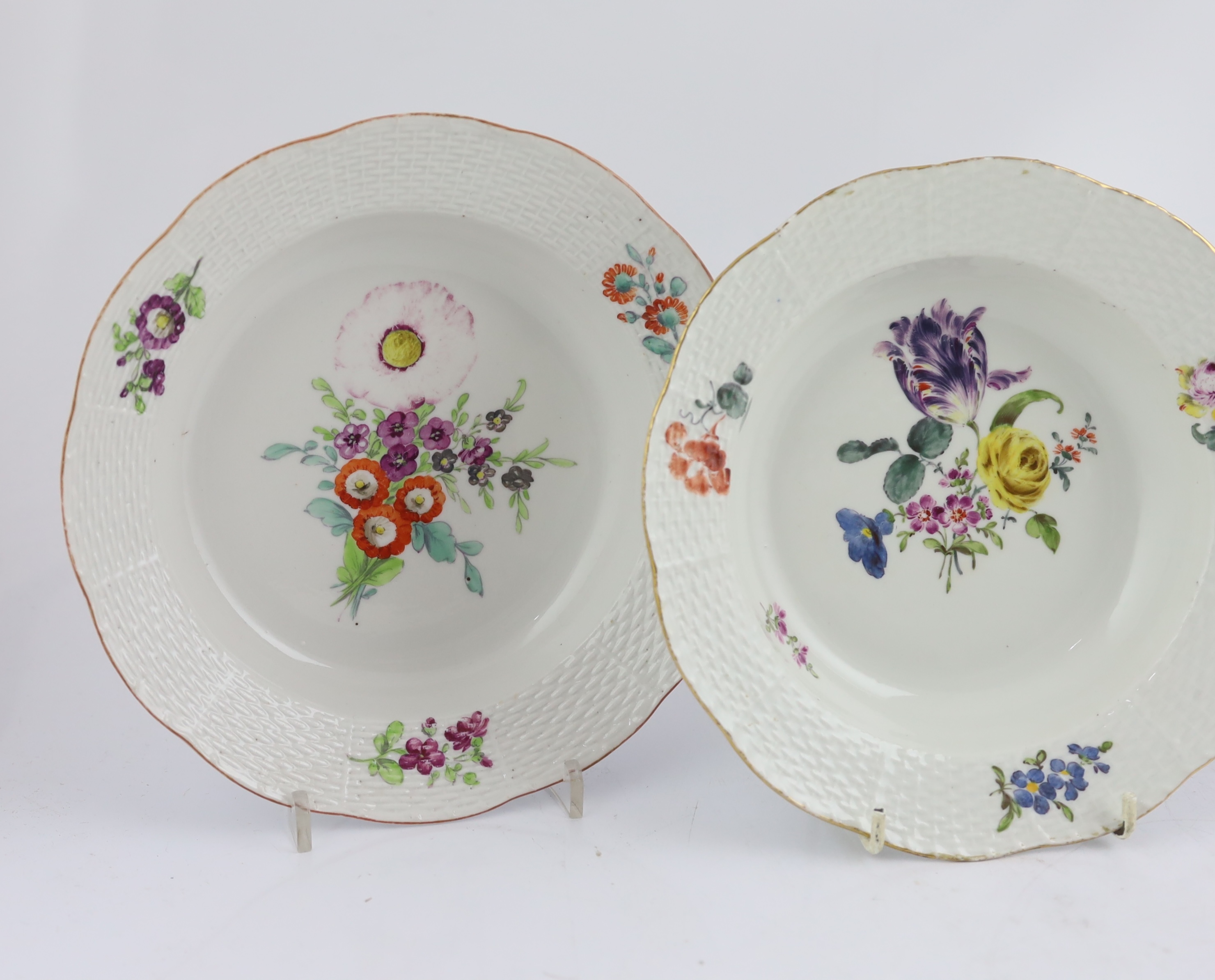Three Russian Imperial porcelain soup plates from Catherine the Great (1762-96) ‘Everyday Service’ and one similar Meissen soup plate